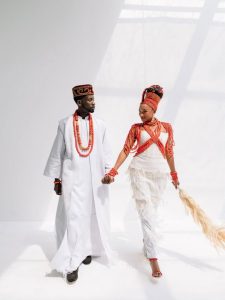 Temi Otedola and Mr Eazi Honour His Late Mom with a Gorgeous Conventional Wedding ceremony Look by Lisa Folawiyo