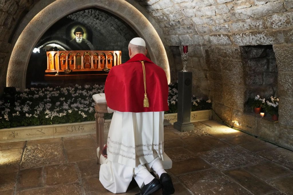Pope in Lebanon prays for peace at tomb of saint revered by Christians and Muslims alike Pope in Lebanon prays for peace at tomb of saint revered by Christians and Muslims alike